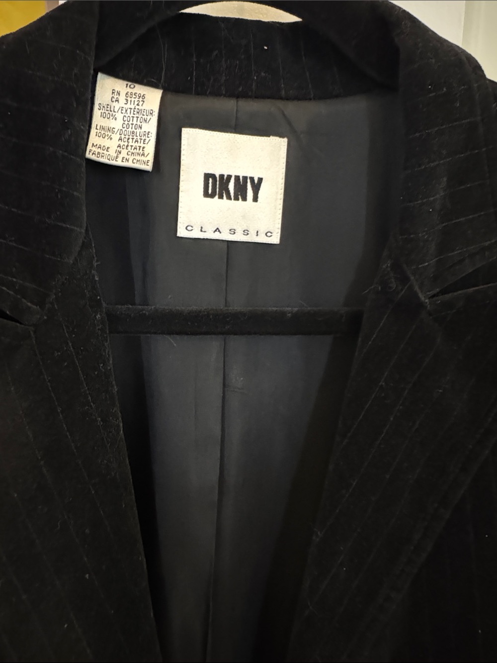 DKNY Black Pinstripe Velvet Sport Coat